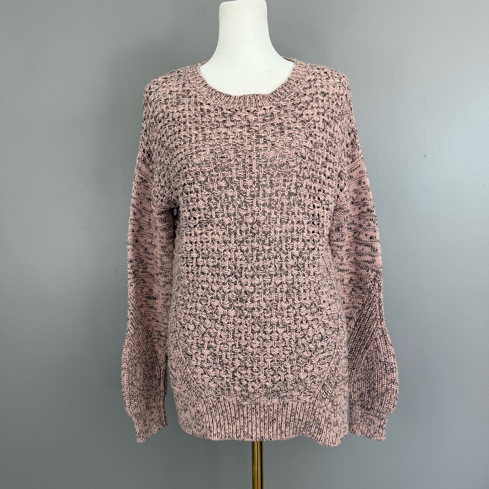 GAP Womens Pink Gray Fisherman Open Knit Sweater Pullover Size XL Extra Large